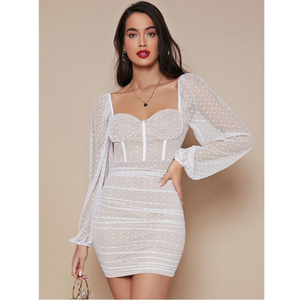 White on nude mini dress